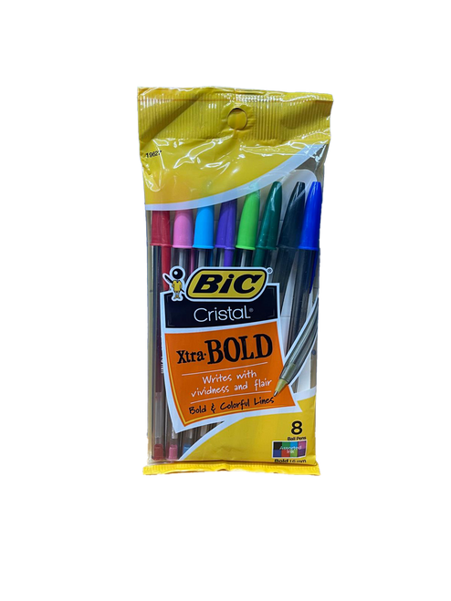 B-  Bic, 8 DS Cristal  Extra Bold Pen, 1.6mm, Assorted Ink