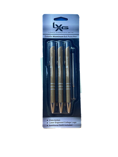 B - LXG, Aluminum Ball Point Pen, Gold, AU engraved, 3Pk