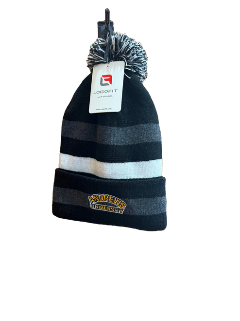 B - Logofit - Stripped Knit Hat with Pom -