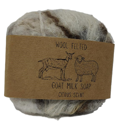 Goat Milk Soap - Citrus Scent, Wool Felted