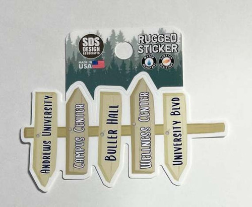 3" Andrews University Wood Post Sign  Rugged Sticker