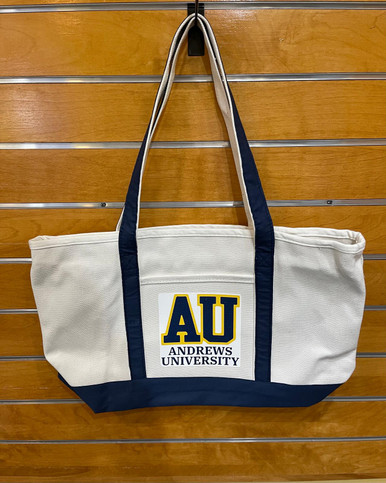 Natural Canvas Tote Bag with Patch - AU Campus art