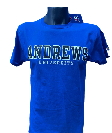 B - Champion, T-shirt, Blue - black Andrews over  small University