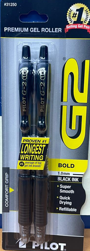 B - Pilot, Premium Gel G2 Pen, 1.0mm, Black, 2 Pack