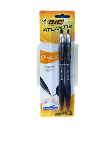 B - Bic, Atlantis Medium Ball Pens, Black Ink , 2 Pack