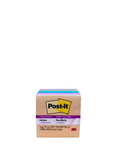 Post-it Super Sticky Notes 3M Post-it 3"x 3", 6 Multicolor Pads, 70 Sheets Each
