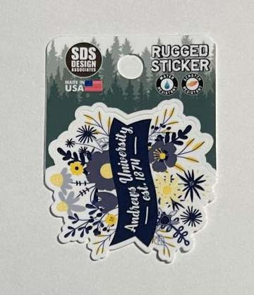 2" Andrews University est. 1874 Banner w/Flowers Rugged Sticker