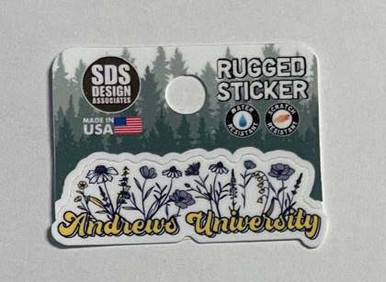 2"Andrews University Script w/Flowers on top Rugged Sticker