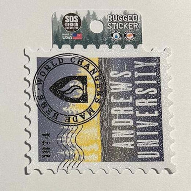 3" Andrews Unversity Postage Stamp  Rugged Sticker