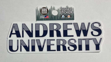 5" Andrews Unversity Line Fill Stacked Text  Rugged Sticker