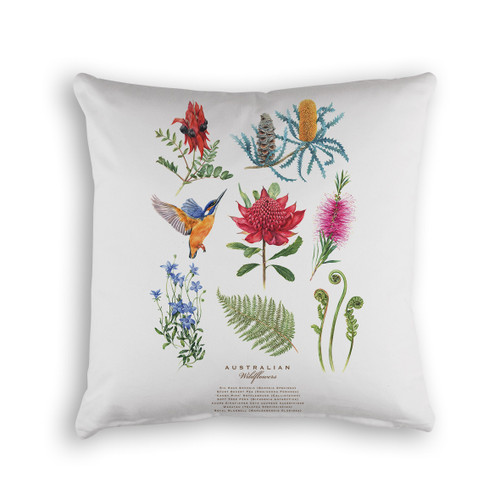 The Linen Press - Cushion Cover - White -  Botanical Australian - Wildflowers