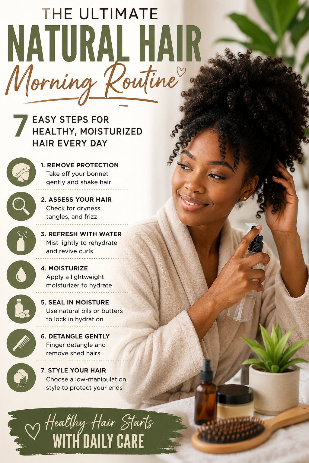 Natural Hair Morning Routine: The Ultimate 7-Step Guide for Healthy, Moisturized Hair Every Day