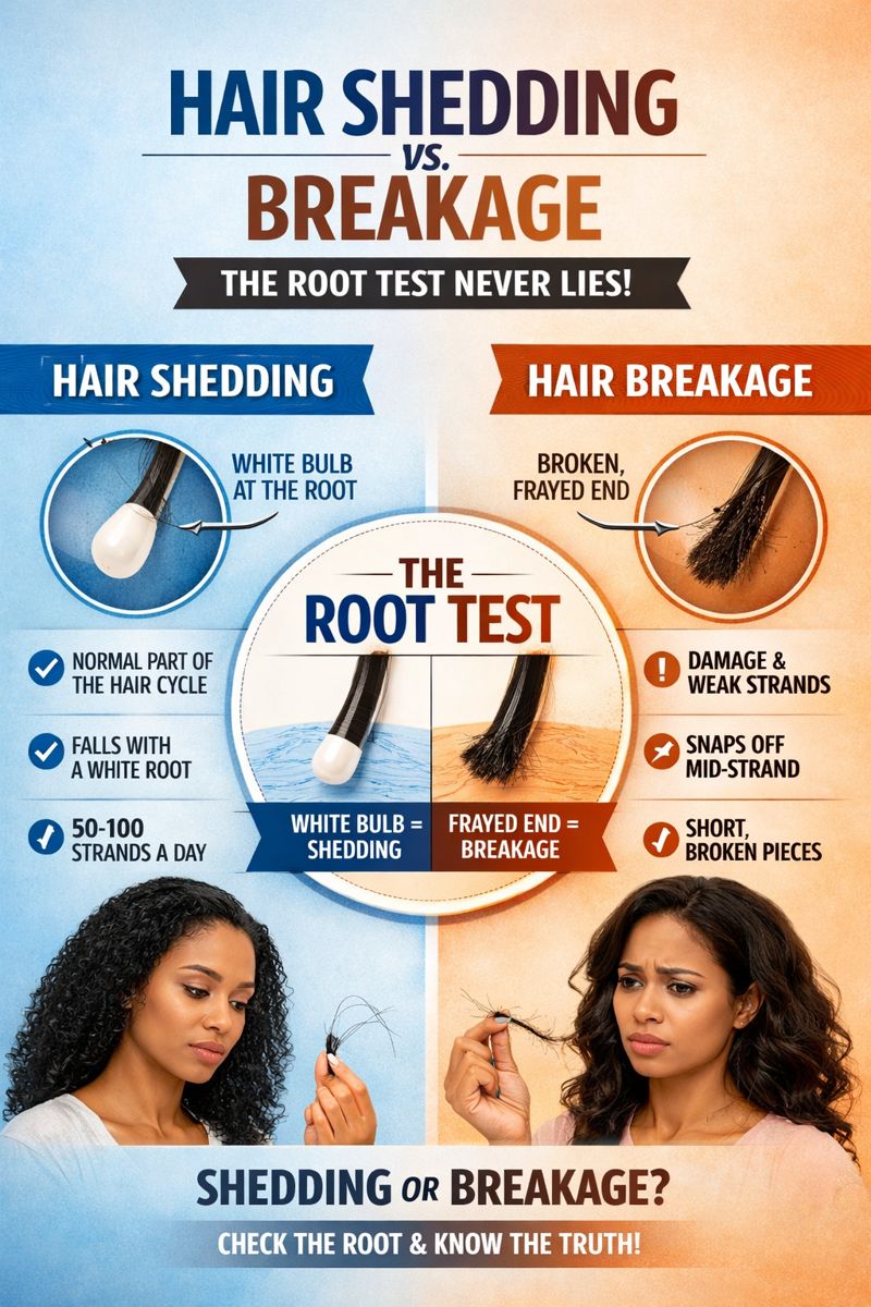 hair shedding vs breakage root comparison