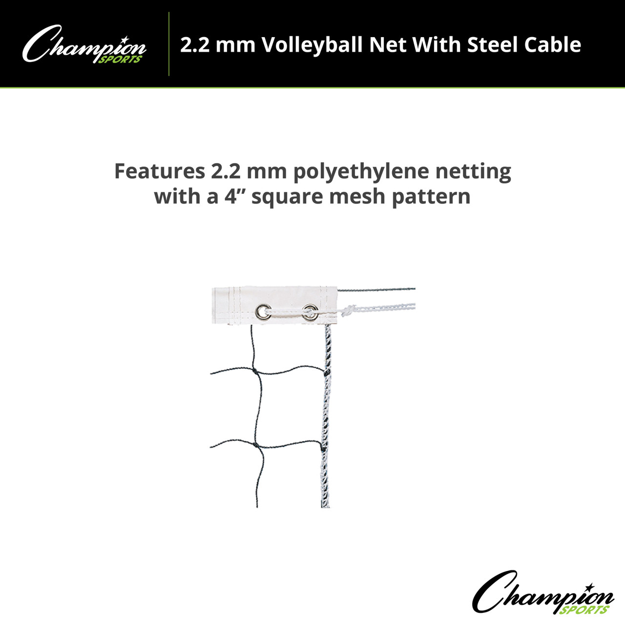 2.2 MM VOLLEYBALL NET WITH STEEL CABLE, VN1 - Champion Sports