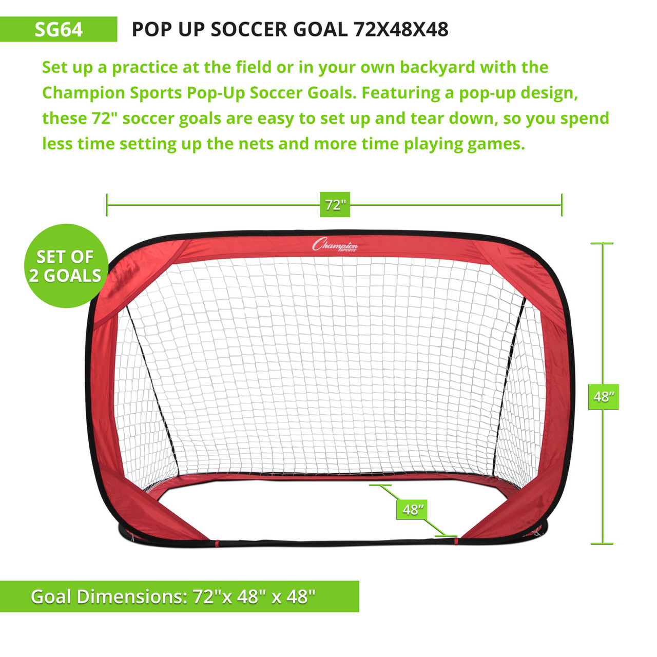POP-UP SOCCER GOAL, 6' X 4' - Champion Sports