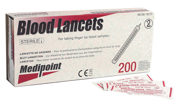 Sterile Disposable Blood Lancets 36g SS, individually wrapped pk/200