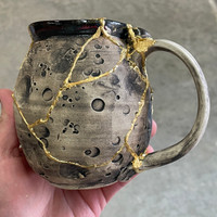 DAY 3, March 20th, 2024: Smashed Mug, Glued Back Together and Gilded with 24 Karat Gold, Non-Functional Sculpture