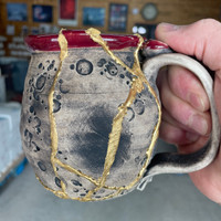 DAY 5, March 22nd, 2024: Smashed Mug, Glued Back Together and Gilded with 24 Karat Gold, Non-Functional Sculpture
