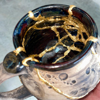 DAY 6, March 23rd, 2024: Smashed Mug, Glued Back Together and Gilded with 24 Karat Gold, Non-Functional Sculpture