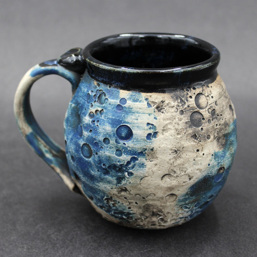 Moon Mug, Blue Exterior, Black and Blue Interior, roughly 16-18oz. size, (SK000307)