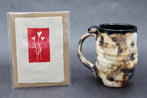 Smooth Asteroid Mug w/Iron Rust Exterior, Black Interior, roughly 13-15 oz. size, (SK000360) + Handmade Paper Card