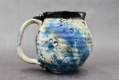 Blue Moon Mug w/24 Karat Gold Thumb Spot and Galaxy Interior, roughly 16-18oz. size, (SK0538)