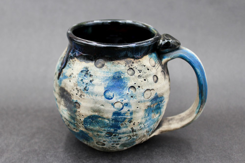 Blue Moon Mug w/24 Karat Gold Thumb Spot and Galaxy Interior, roughly 16-18oz. size, (SK0539)
