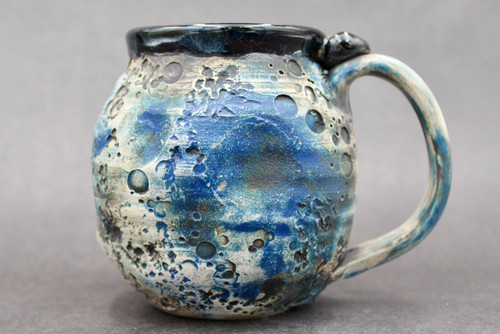 Blue Moon Mug w/24 Karat Gold Thumb Spot and Galaxy Interior, roughly 16-18oz. size, (SK0540)