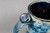 Blue Asteroid Mug, Multicolored Interior, roughly 14-15 oz. size, (SK000480)