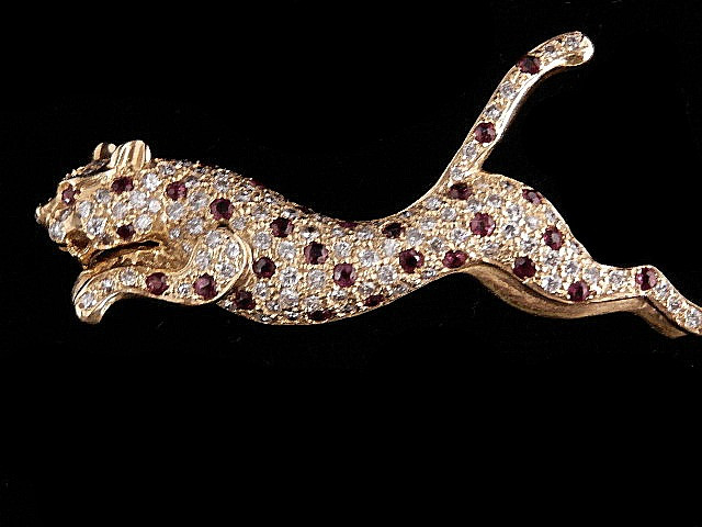 DIAMOND~RUBY LEOPARD PIN | Antique Womens Pins NYC | Vintage