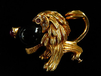 DIAMOND~ONYX~RUBY LION PIN - 5809DG225