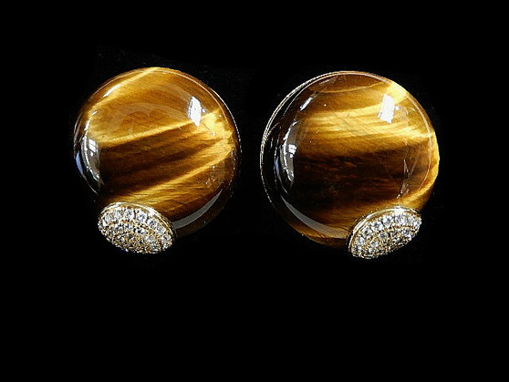 ROBERTO COIN DIAMOND~TIGER EYE EARRINGS - 4677MH966