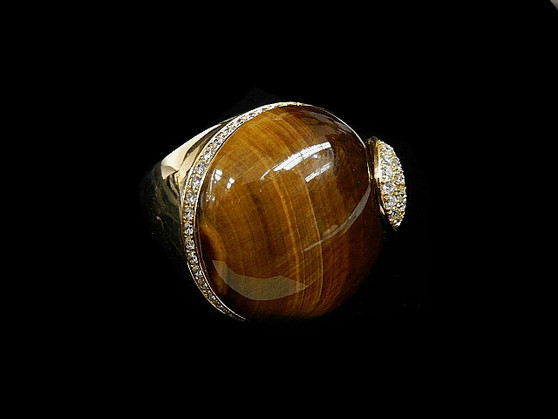 ROBERTO COIN DIAMOND~TIGER EYE RING - 4678mh965