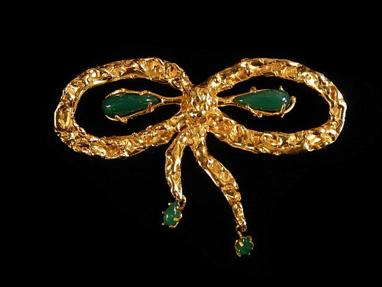 GREEN ONYX~GOLD BOW PIN - 6560B533c