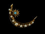 PEARL~TURQUOISE CRESCENT MOON~STAR BROOCH - 4991B105