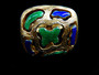 BLUE~GREEN ENAMEL GOLD CUFF LINKS - 4484b3059