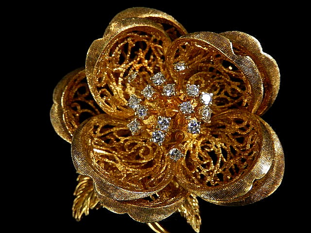 Antique Diamond Flower Brooch - 66mint Fine Estate Jewelry