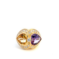 18kt gold diamond citrine and amethyst ring