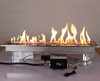 Flames from a natural gas powered 30" x 6" remote control fire pit kit