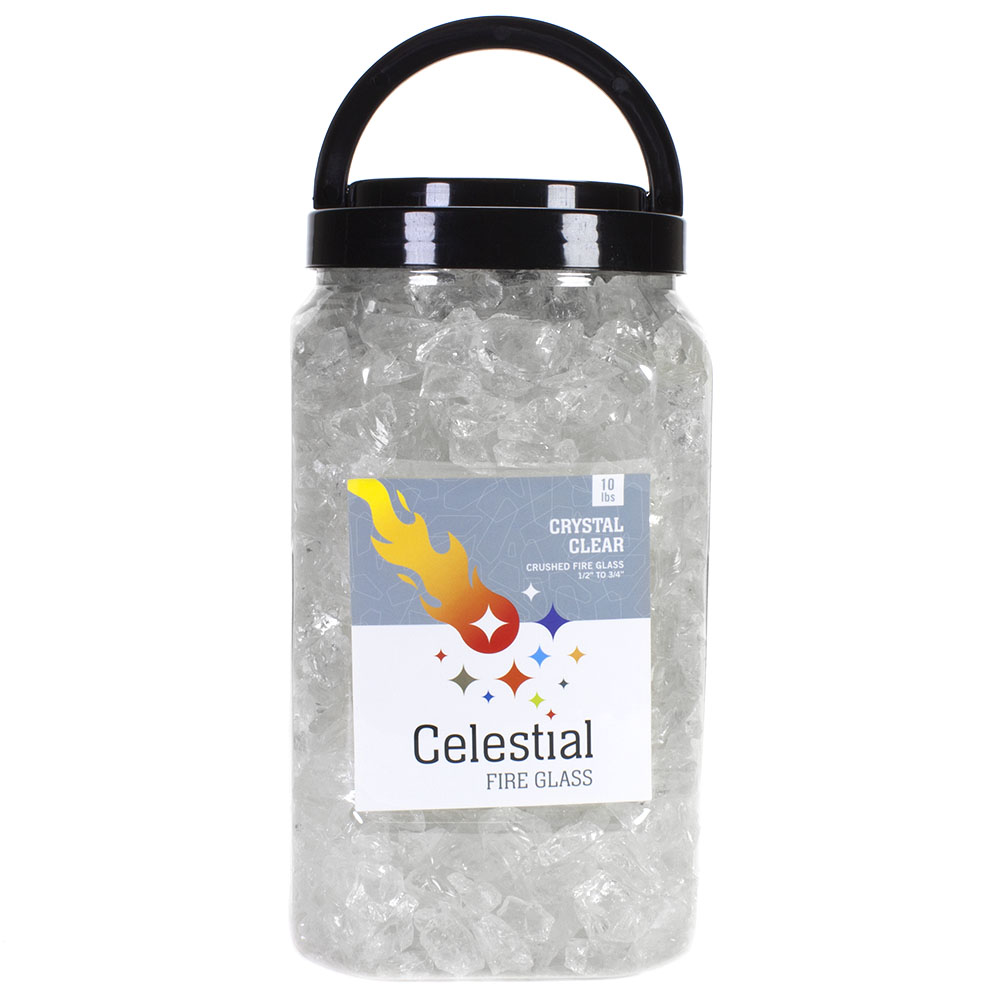 Crushed Fire Glass – Crystal Clear 1/2 to 3/4 - 10 lb. Jar
