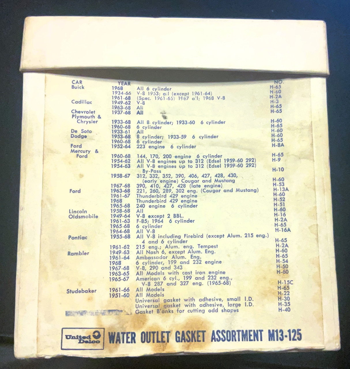 United Delco H-65 All 1955-68 Pontiac V8 4 & 6 Cyl. Water Outlet Gasket