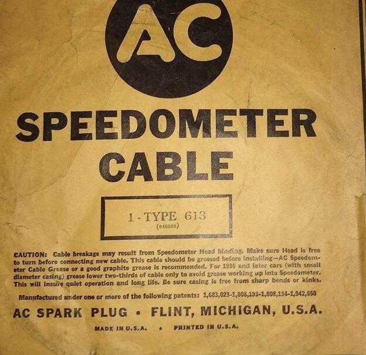 AC Speedometer Cable Part No. Type: 613. Shop vintage car parts at ocpnw.com!