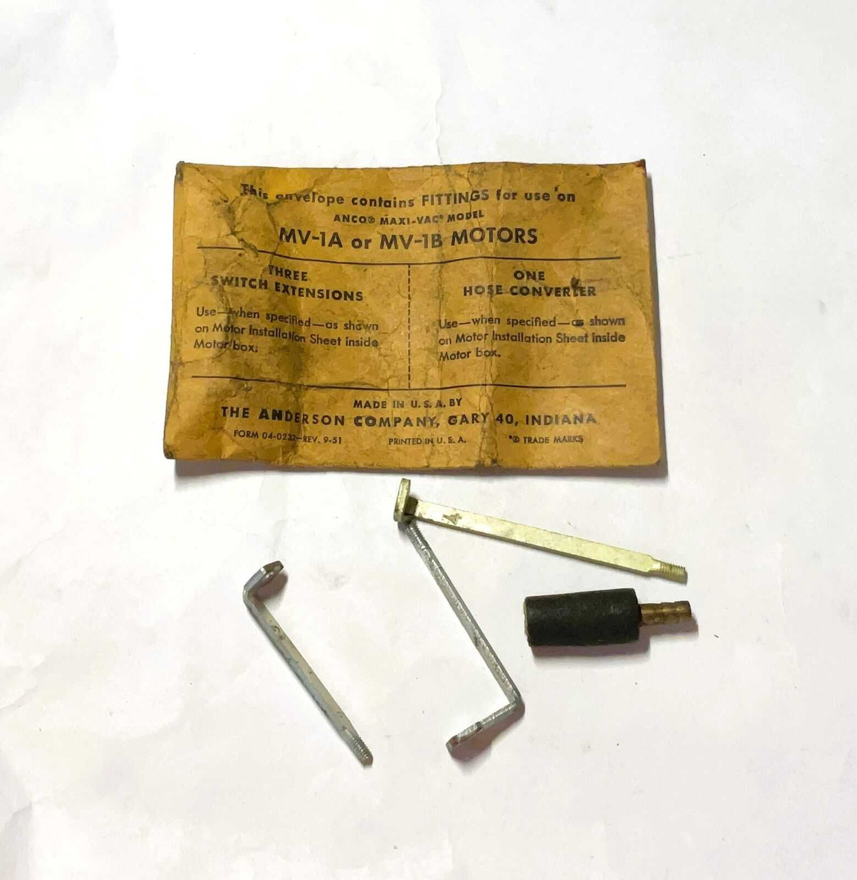 Anco Fittings Switch Extensions Hose Converter Maxi-Vac Model MV-1A MV-1B Motor. Shop vintage car parts at ocpnw.com!