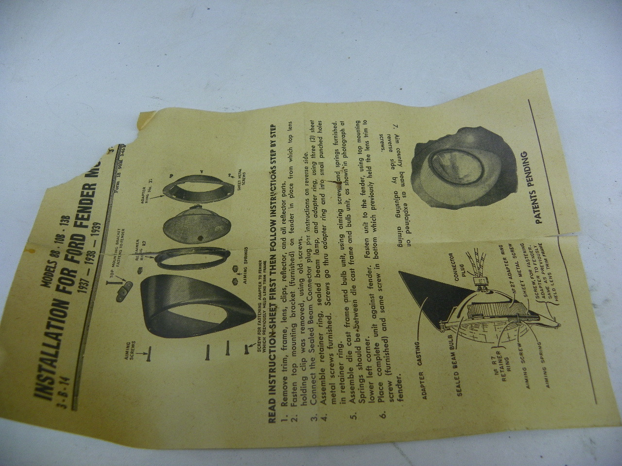 1937 Ford Electroline 8B Sealed Beam Adapter NORS Made in USA