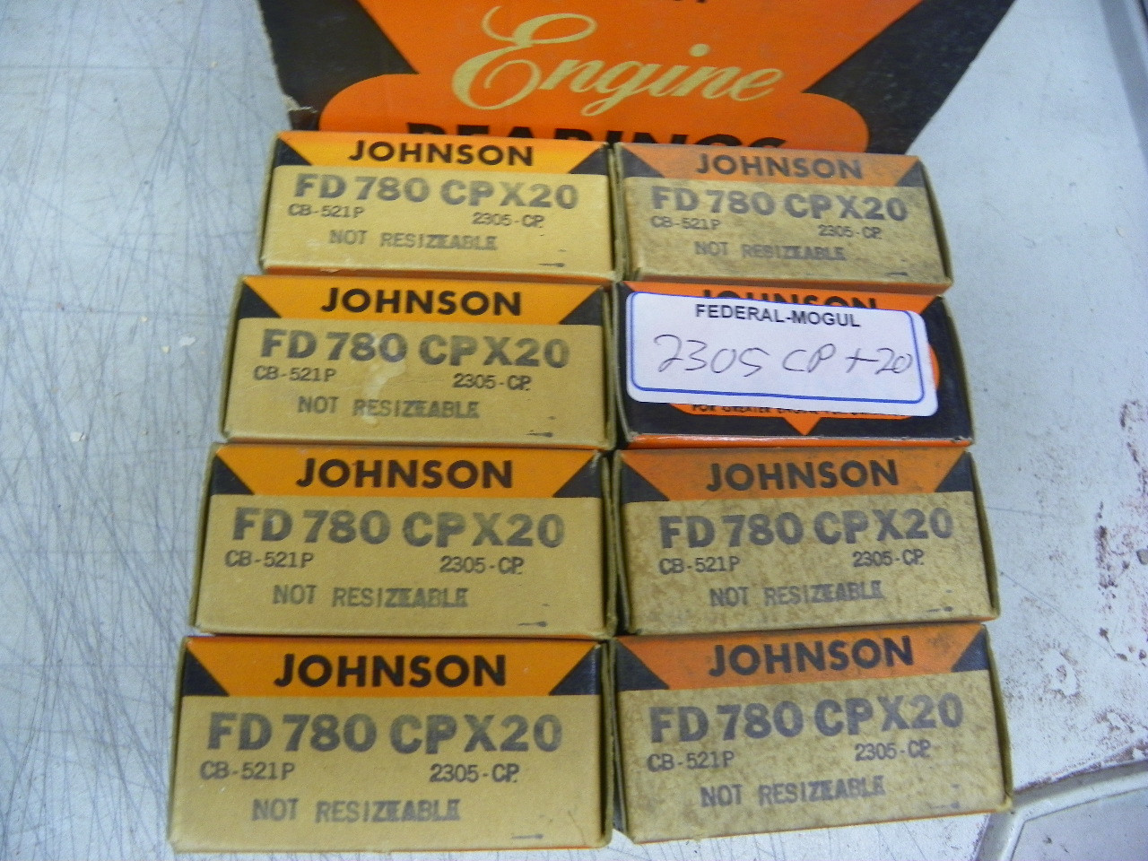 Johnson FD-780CP X20 .020 undersize connecting rod bearings for Ford, Lincoln, Mercury, and Edsel MEL series V8 engine restoration