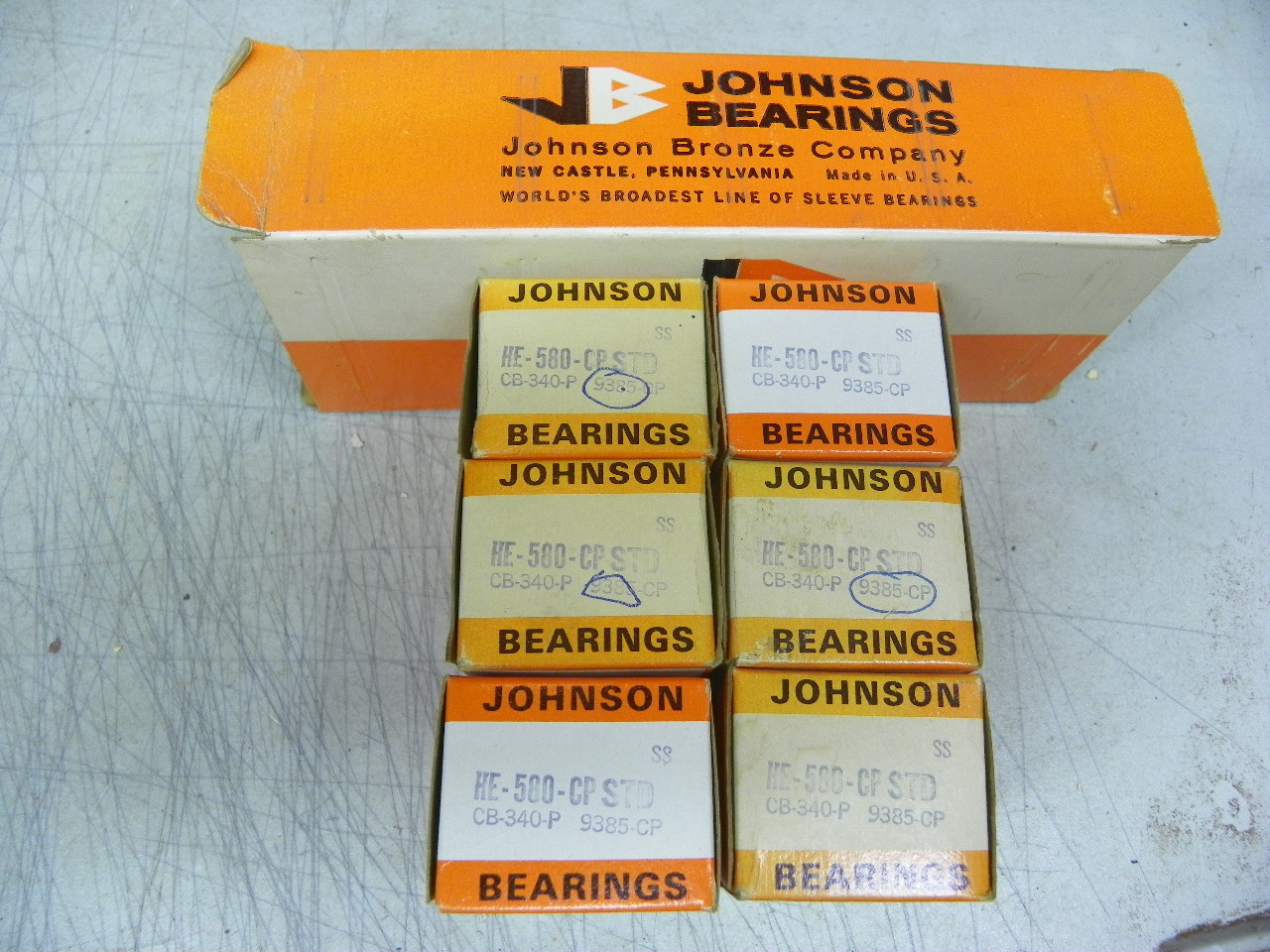 Johnson HE-580CP STD standard size connecting rod bearings for Hercules JX Series 6-cylinder engine restoration