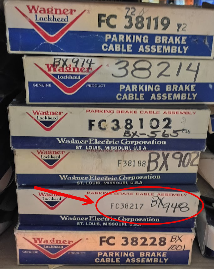 Wagner F38217 Rear Brake Cable for 1954 1955 1956 Ford Custom Victoria Ranchero restoration.