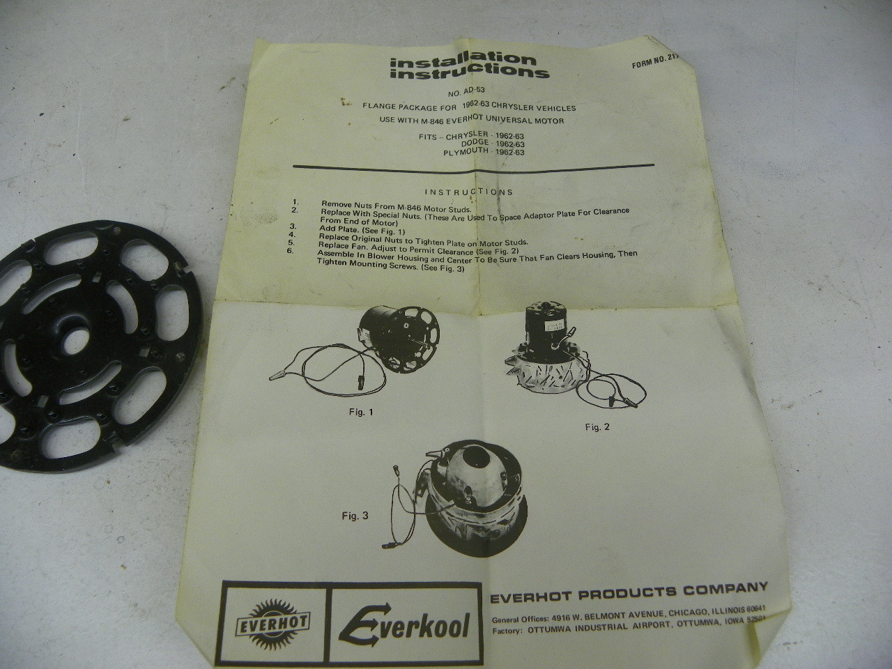 Everhot Everkool AD-53 Flange Adaptor Package for 1962-1963 Chrysler Dodge Plymouth