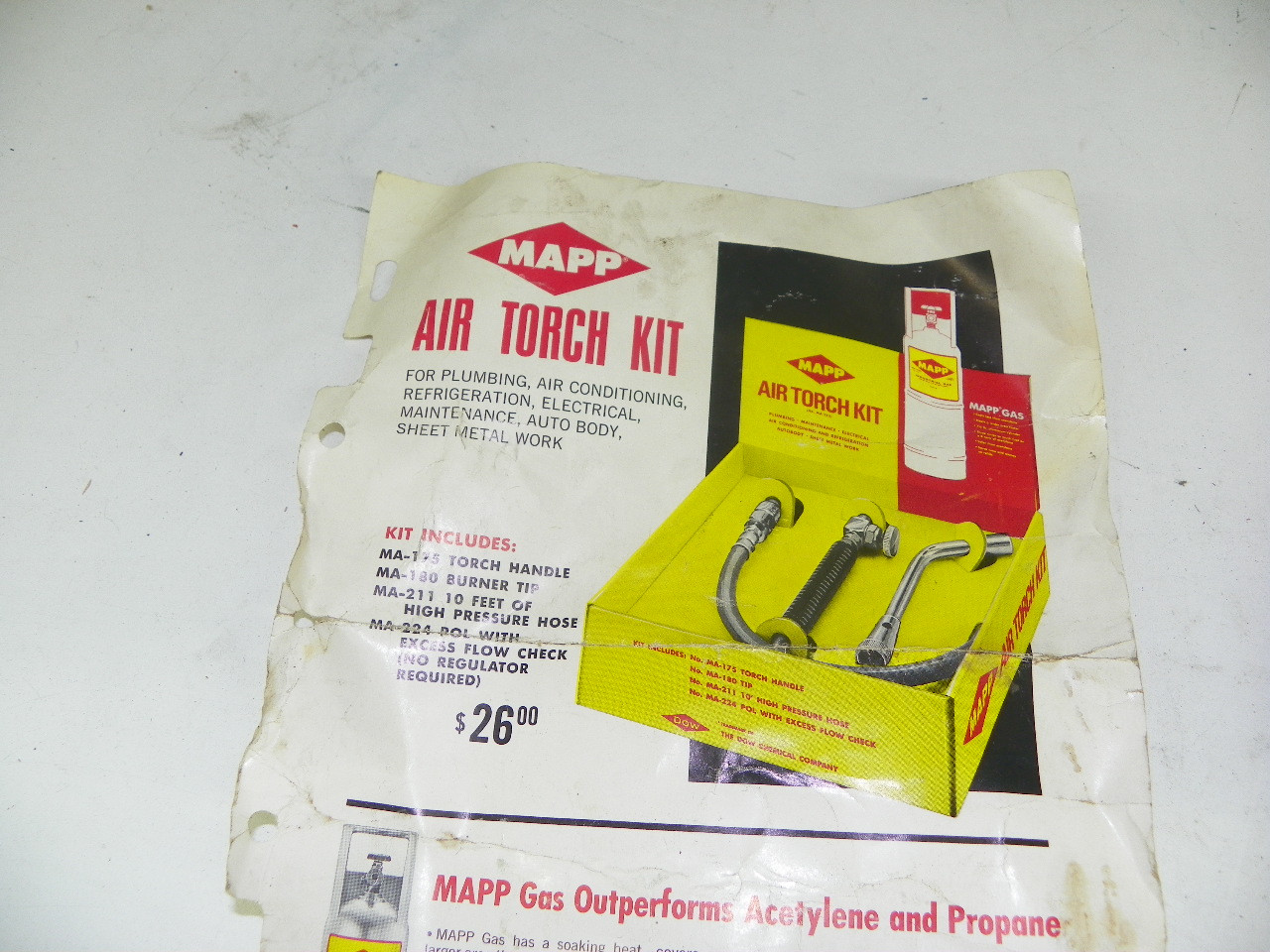 Vintage NOS MAPP Air Torch Kit by The Dow Chemical Co. with MA-211 10ft hose and MA-175 handle