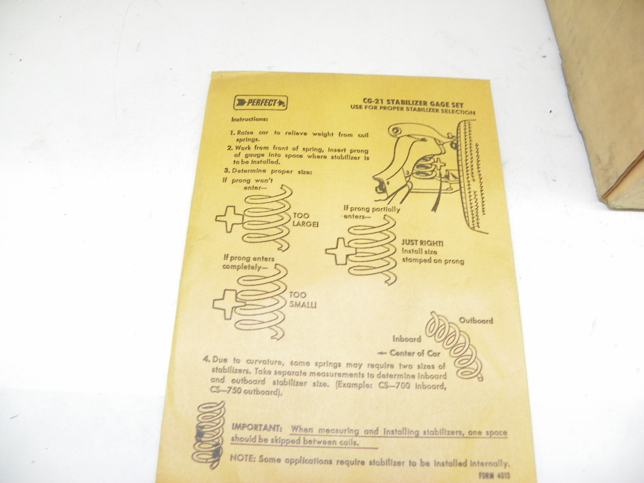 Vintage NOS Perfect Equipment Corp Kit No. A-1 Coil Spring Stabilizer Assortment in original box